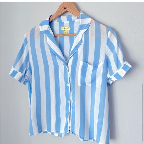 NWOT SHADY LADY SHORT SLEEVE PAJAMA/ LOUNGE TOP BLUE/WHITE STRIPES SIZE LARGE - Picture 5 of 16